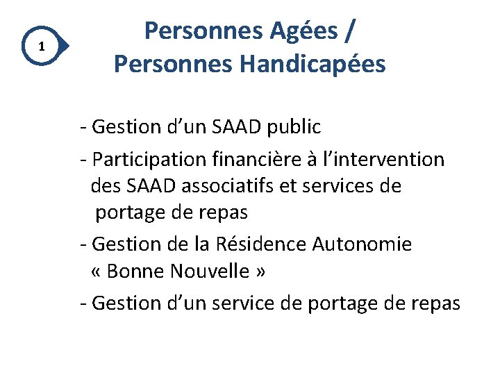 1 Personnes Agées / Personnes Handicapées - Gestion d’un SAAD public - Participation financière