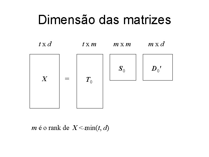 Dimensão das matrizes t x d X txm = T 0 m é o