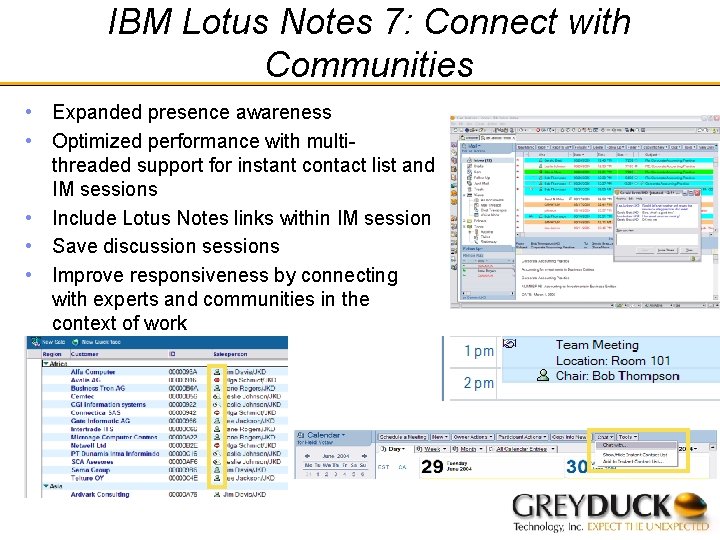 IBM Lotus Notes 7: Connect with Communities • Expanded presence awareness • Optimized performance