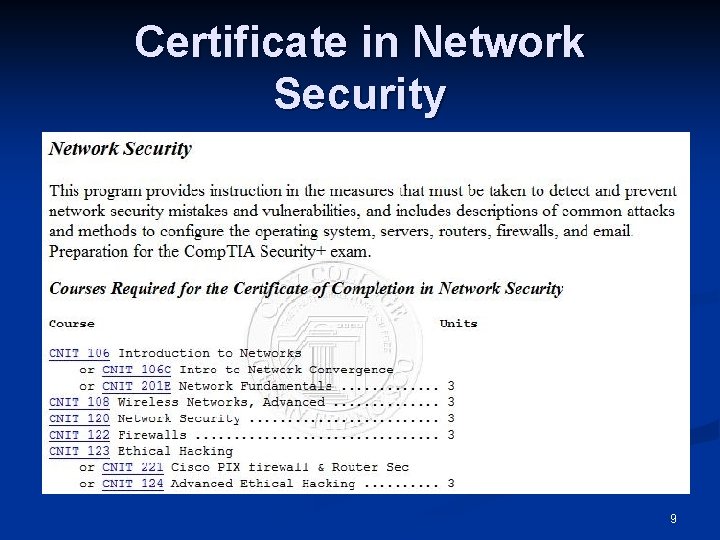 Certificate in Network Security 9 