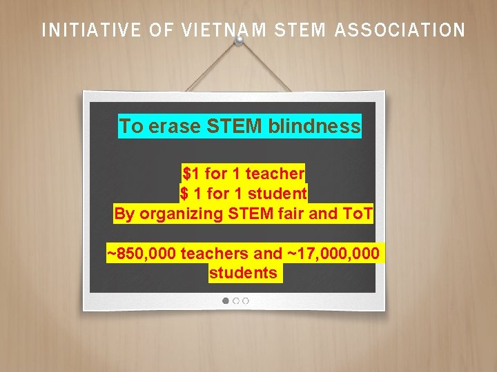 INITIATIVE OF VIETNAM STEM ASSOCIATION To erase STEM blindness $1 for 1 teacher $