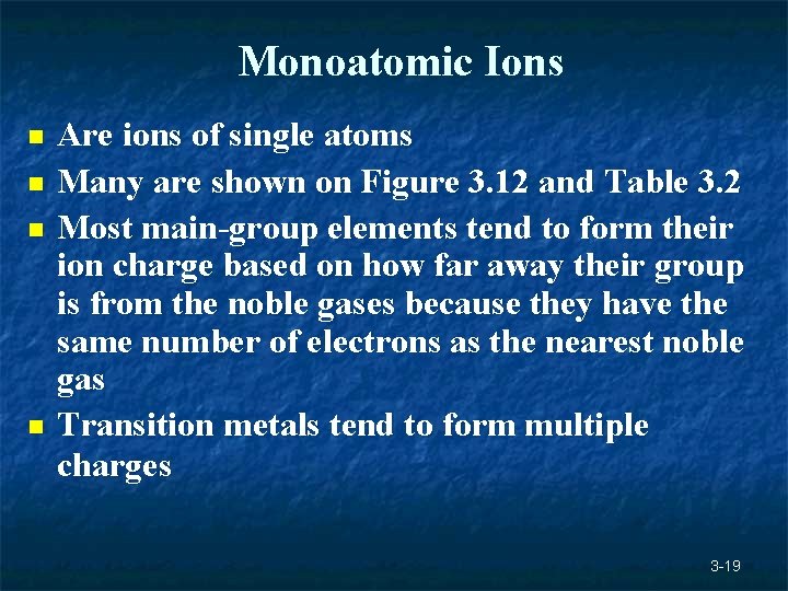 Monoatomic Ions n n Are ions of single atoms Many are shown on Figure Monoatomic Ions n n Are ions of single atoms Many are shown on Figure