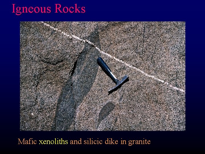 Igneous Rocks Mafic xenoliths and silicic dike in granite 