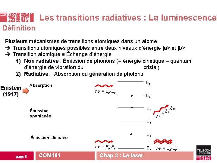 Les transitions radiatives : La luminescence Définition Plusieurs mécanismes de transitions atomiques dans un Les transitions radiatives : La luminescence Définition Plusieurs mécanismes de transitions atomiques dans un