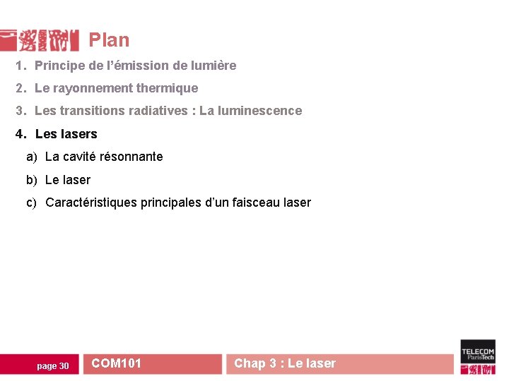 Plan 1. Principe de l’émission de lumière 2. Le rayonnement thermique 3. Les transitions Plan 1. Principe de l’émission de lumière 2. Le rayonnement thermique 3. Les transitions