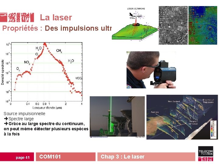 La laser Propriétés : Des impulsions ultra-courtes possible Source impulsionnelle Spectre large Grâce au La laser Propriétés : Des impulsions ultra-courtes possible Source impulsionnelle Spectre large Grâce au