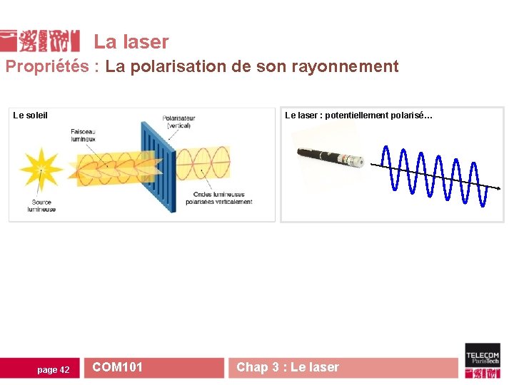 La laser Propriétés : La polarisation de son rayonnement Le soleil page 42 Le La laser Propriétés : La polarisation de son rayonnement Le soleil page 42 Le