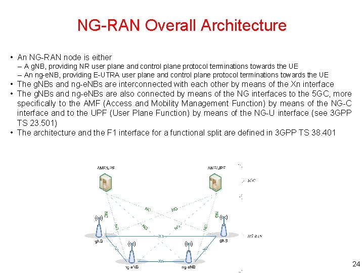 NG-RAN Overall Architecture • An NG-RAN node is either – A g. NB, providing NG-RAN Overall Architecture • An NG-RAN node is either – A g. NB, providing