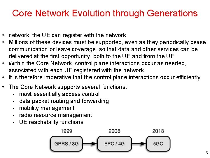 Core Network Evolution through Generations • network, the UE can register with the network Core Network Evolution through Generations • network, the UE can register with the network