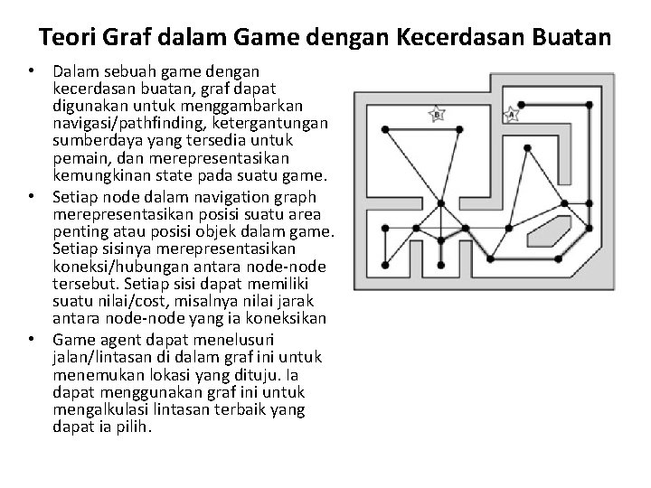 Teori Graf dalam Game dengan Kecerdasan Buatan • Dalam sebuah game dengan kecerdasan buatan,