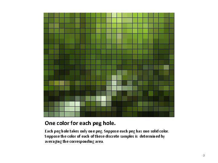 One color for each peg hole. Each peg hole takes only one peg. Suppose