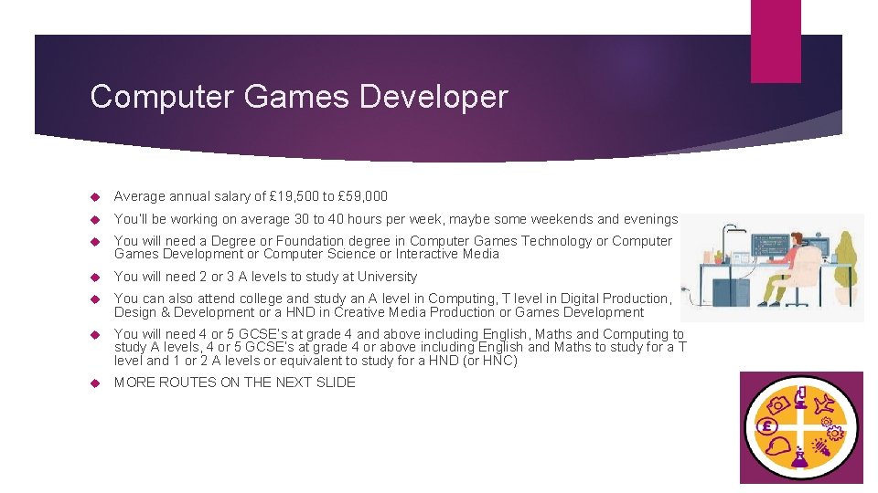 Computer Games Developer Average annual salary of £ 19, 500 to £ 59, 000