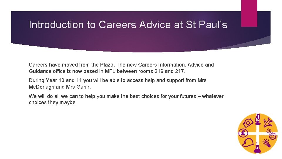 Introduction to Careers Advice at St Paul’s Careers have moved from the Plaza. The