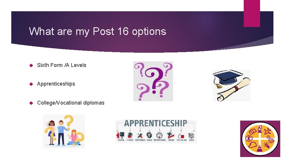 What are my Post 16 options Sixth Form /A Levels Apprenticeships College/Vocational diplomas 