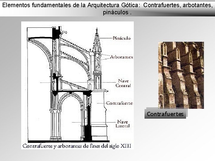 Elementos fundamentales de la Arquitectura Gótica: Contrafuertes, arbotantes, pináculos. Contrafuertes 