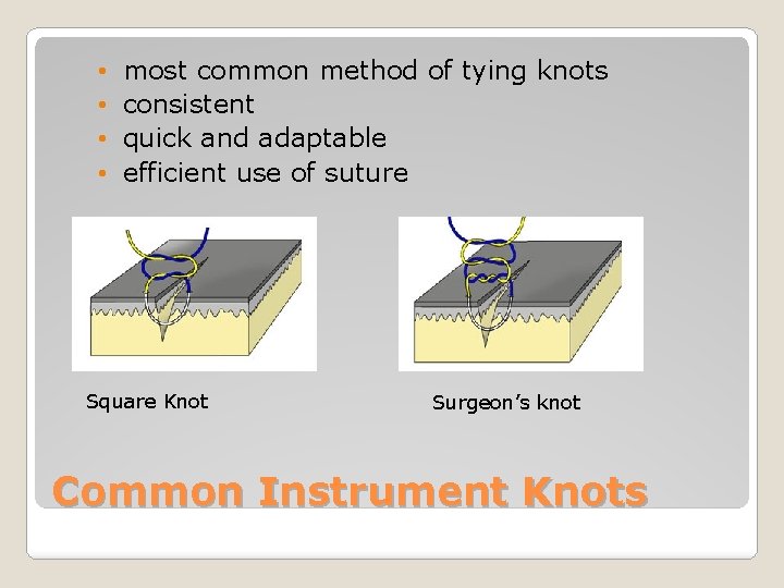  • • most common method of tying knots consistent quick and adaptable efficient