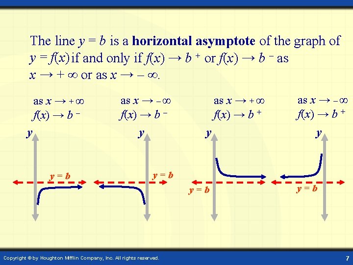 The line y = b is a horizontal asymptote of the graph of y