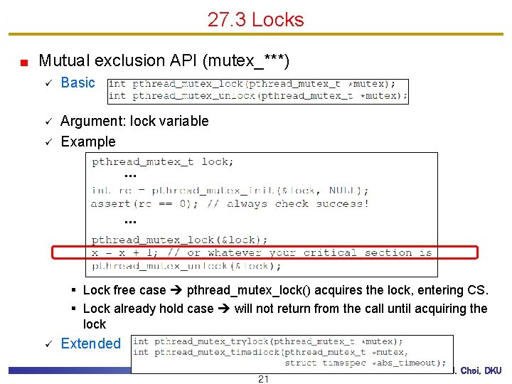 Mutex Locks Example Lecture Note 7 Concurrency Thread and Lock March
