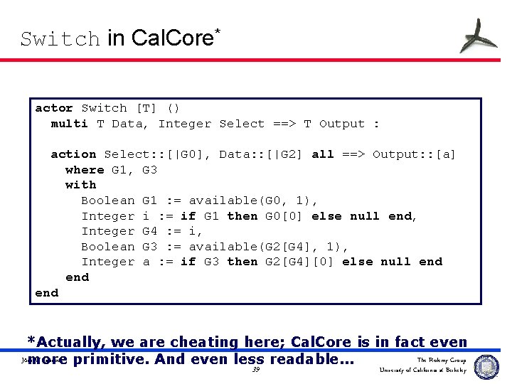 Switch in Cal. Core* actor Switch [T] () multi T Data, Integer Select ==>