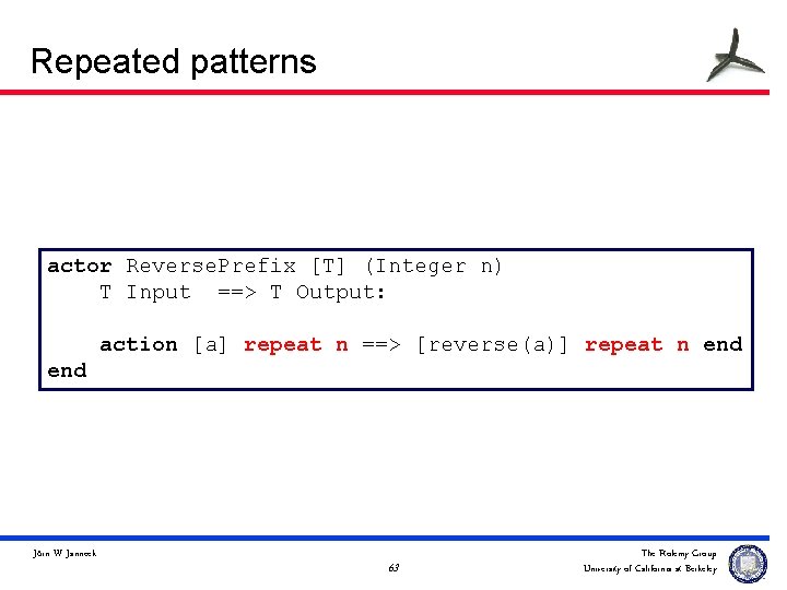 Repeated patterns actor Reverse. Prefix [T] (Integer n) T Input ==> T Output: action