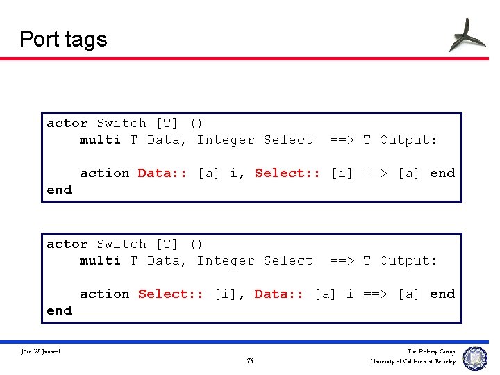 Port tags actor Switch [T] () multi T Data, Integer Select ==> T Output:
