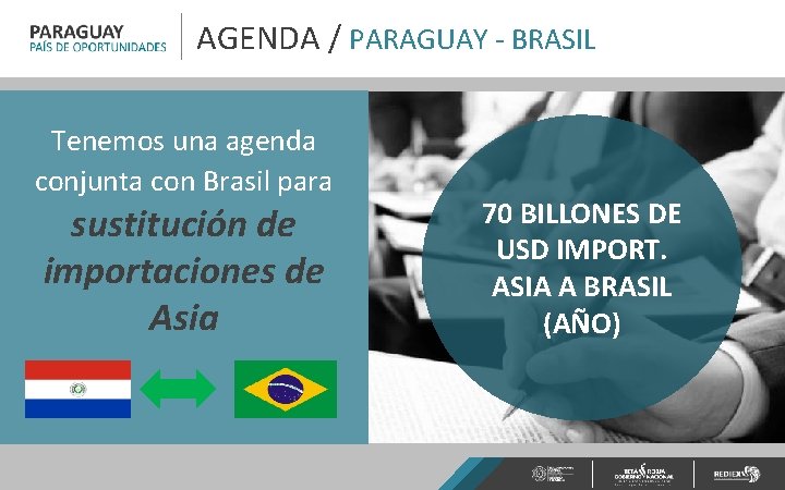 AGENDA / PARAGUAY - BRASIL Tenemos una agenda conjunta con Brasil para sustitución de