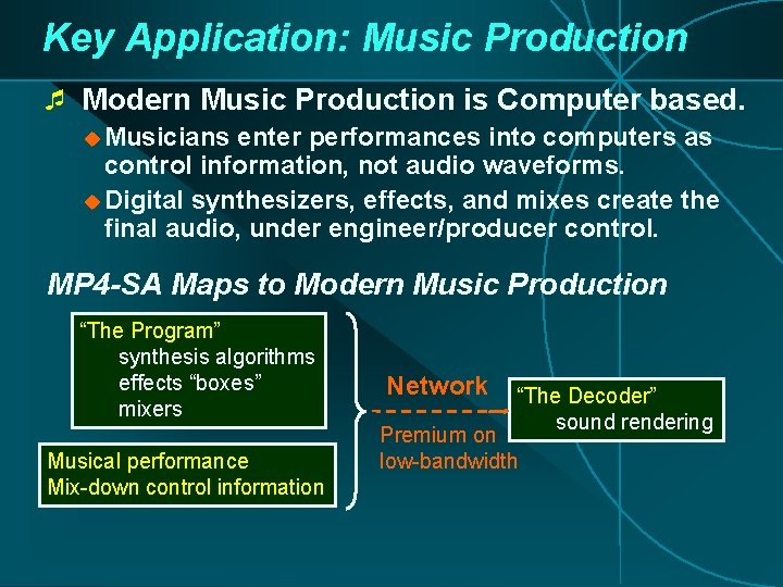Key Application: Music Production ¯ Modern Music Production is Computer based. u Musicians enter Key Application: Music Production ¯ Modern Music Production is Computer based. u Musicians enter