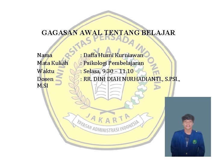 GAGASAN AWAL TENTANG BELAJAR Nama Mata Kuliah Waktu Dosen M. SI : Daffa Husni