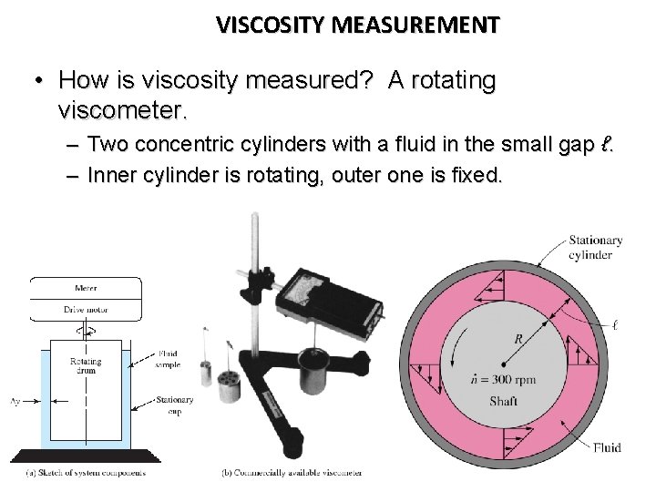 VISCOSITY MEASUREMENT • How is viscosity measured? A rotating viscometer. – Two concentric cylinders