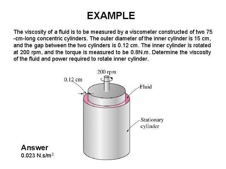 EXAMPLE The viscosity of a fluid is to be measured by a viscometer constructed