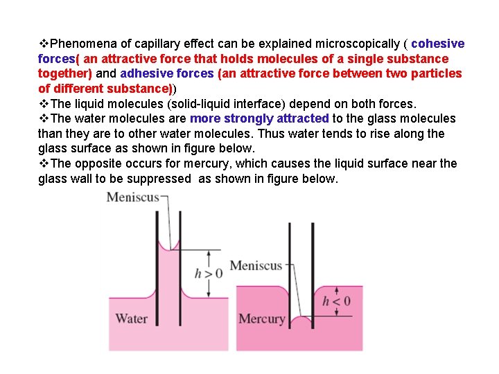 v. Phenomena of capillary effect can be explained microscopically ( cohesive forces( an attractive