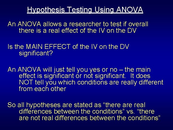 Hypothesis Testing Using ANOVA An ANOVA allows a researcher to test if overall there Hypothesis Testing Using ANOVA An ANOVA allows a researcher to test if overall there