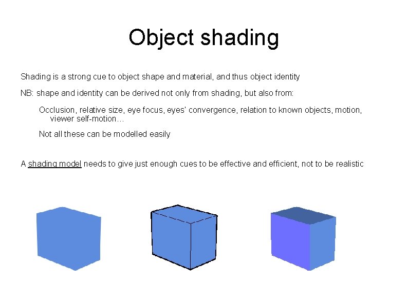 Object shading Shading is a strong cue to object shape and material, and thus