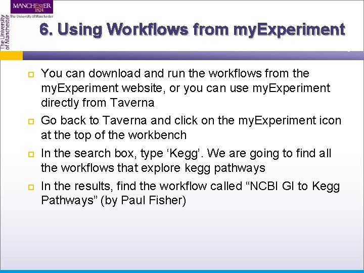 6. Using Workflows from my. Experiment You can download and run the workflows from