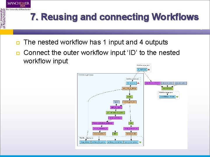 7. Reusing and connecting Workflows The nested workflow has 1 input and 4 outputs