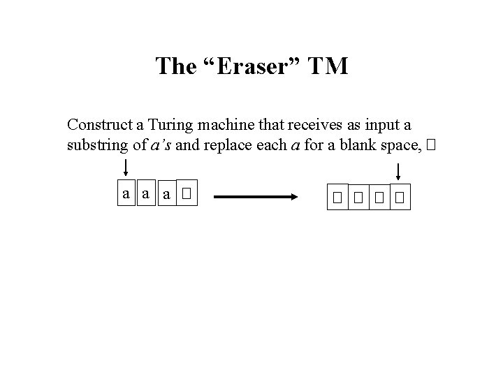 The “Eraser” TM Construct a Turing machine that receives as input a substring of The “Eraser” TM Construct a Turing machine that receives as input a substring of