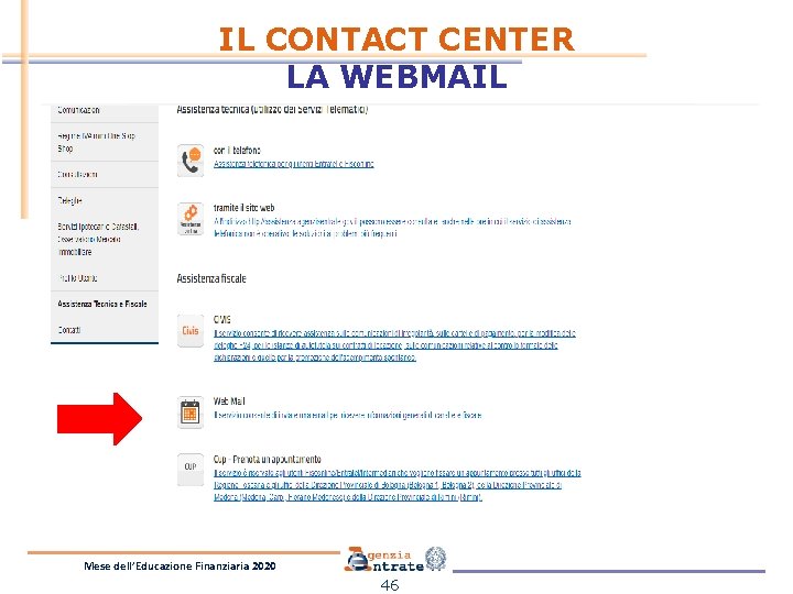 IL CONTACT CENTER LA WEBMAIL Mese dell’Educazione Finanziaria 2020 46 