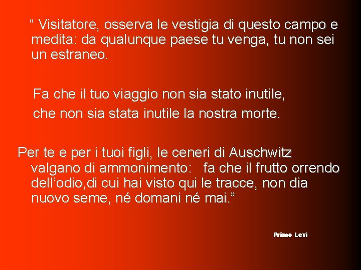 “ Visitatore, osserva le vestigia di questo campo e medita: da qualunque paese tu