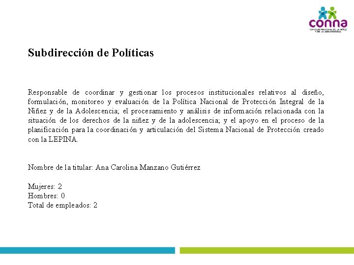 Subdirección de Políticas Responsable de coordinar y gestionar los procesos institucionales relativos al diseño,