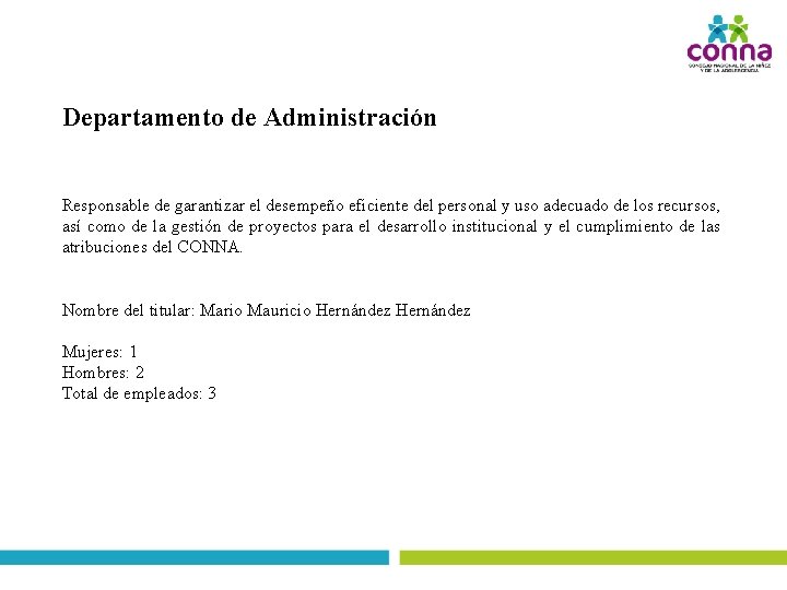 Departamento de Administración Responsable de garantizar el desempeño eficiente del personal y uso adecuado