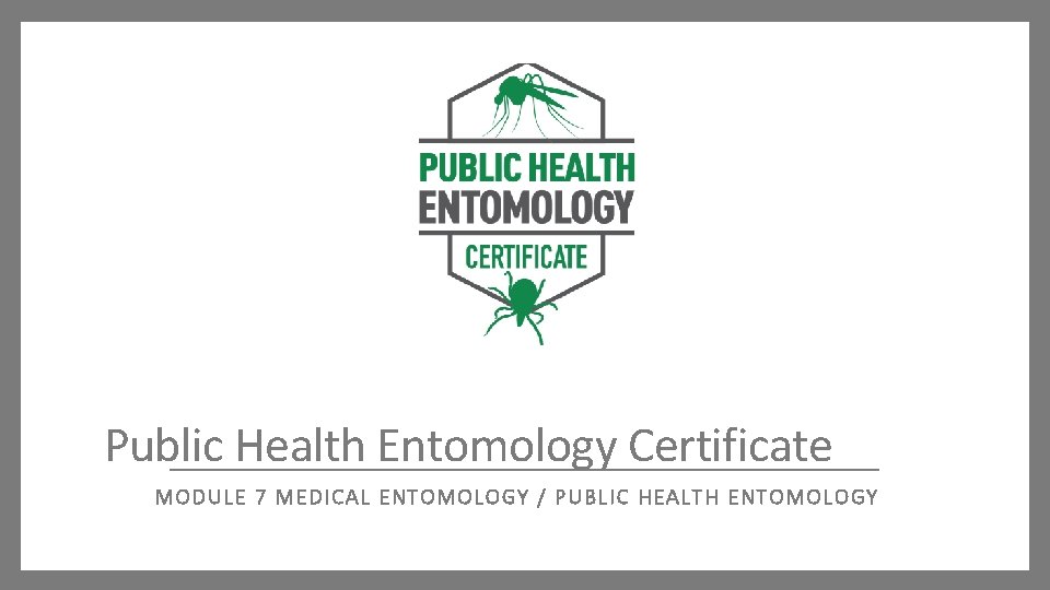 Public Health Entomology Certificate MODULE 7 MEDIC AL ENTO MOLO GY / PUBLIC HEALTH