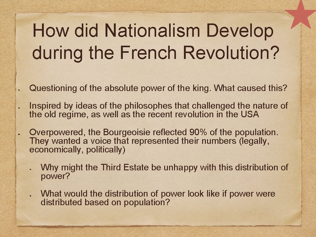 How did Nationalism Develop during the French Revolution? Questioning of the absolute power of