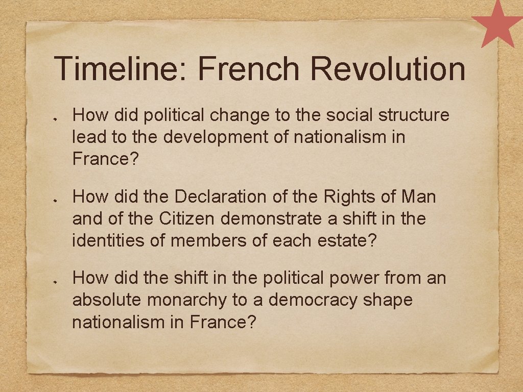 Timeline: French Revolution How did political change to the social structure lead to the