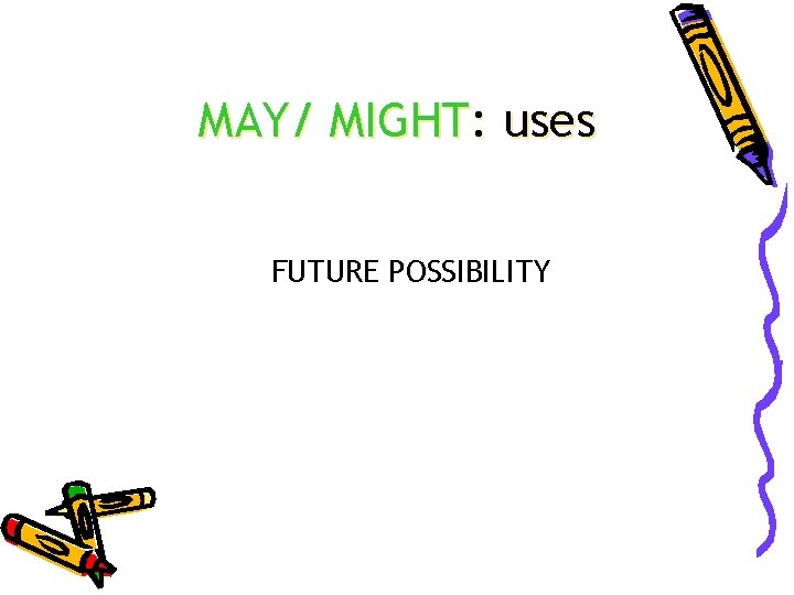 MAY/ MIGHT: uses FUTURE POSSIBILITY 