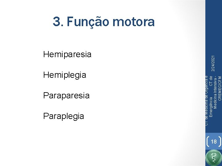 Hemiplegia Paraparesia Paraplegia 2/24/2021 Hemiparesia CT de Medicina de Urgência e Emergência CT de