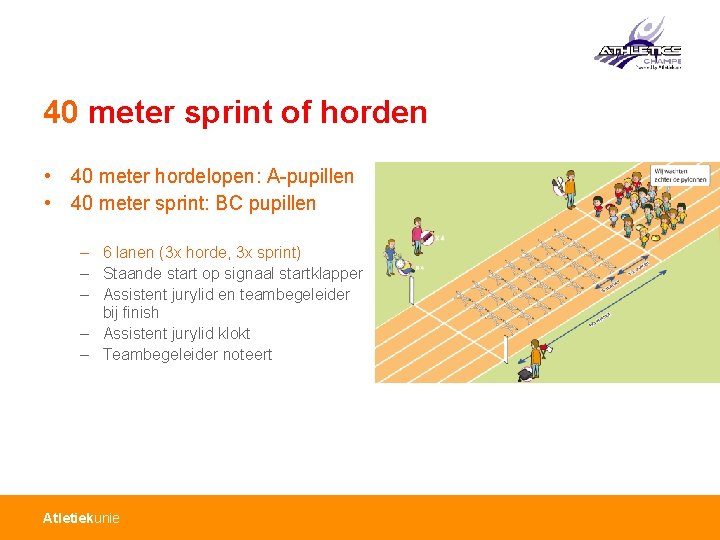 40 meter sprint of horden • 40 meter hordelopen: A-pupillen • 40 meter sprint: