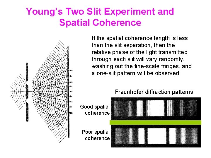 Young’s Two Slit Experiment and Spatial Coherence If the spatial coherence length is less
