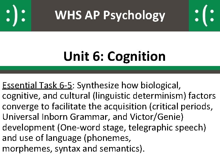 WHS AP Psychology Unit 6: Cognition Essential Task 6 -5: Synthesize how biological, cognitive,