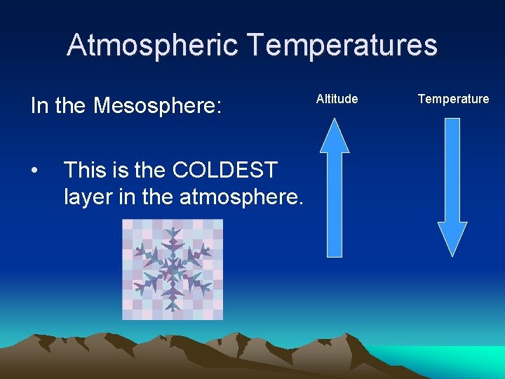 Atmospheric Temperatures In the Mesosphere: • This is the COLDEST layer in the atmosphere.