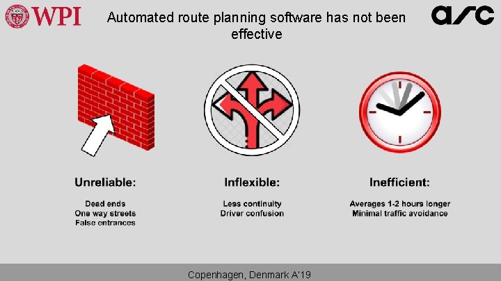 Automated route planning software has not been effective Copenhagen, Denmark A’ 19 Automated route planning software has not been effective Copenhagen, Denmark A’ 19